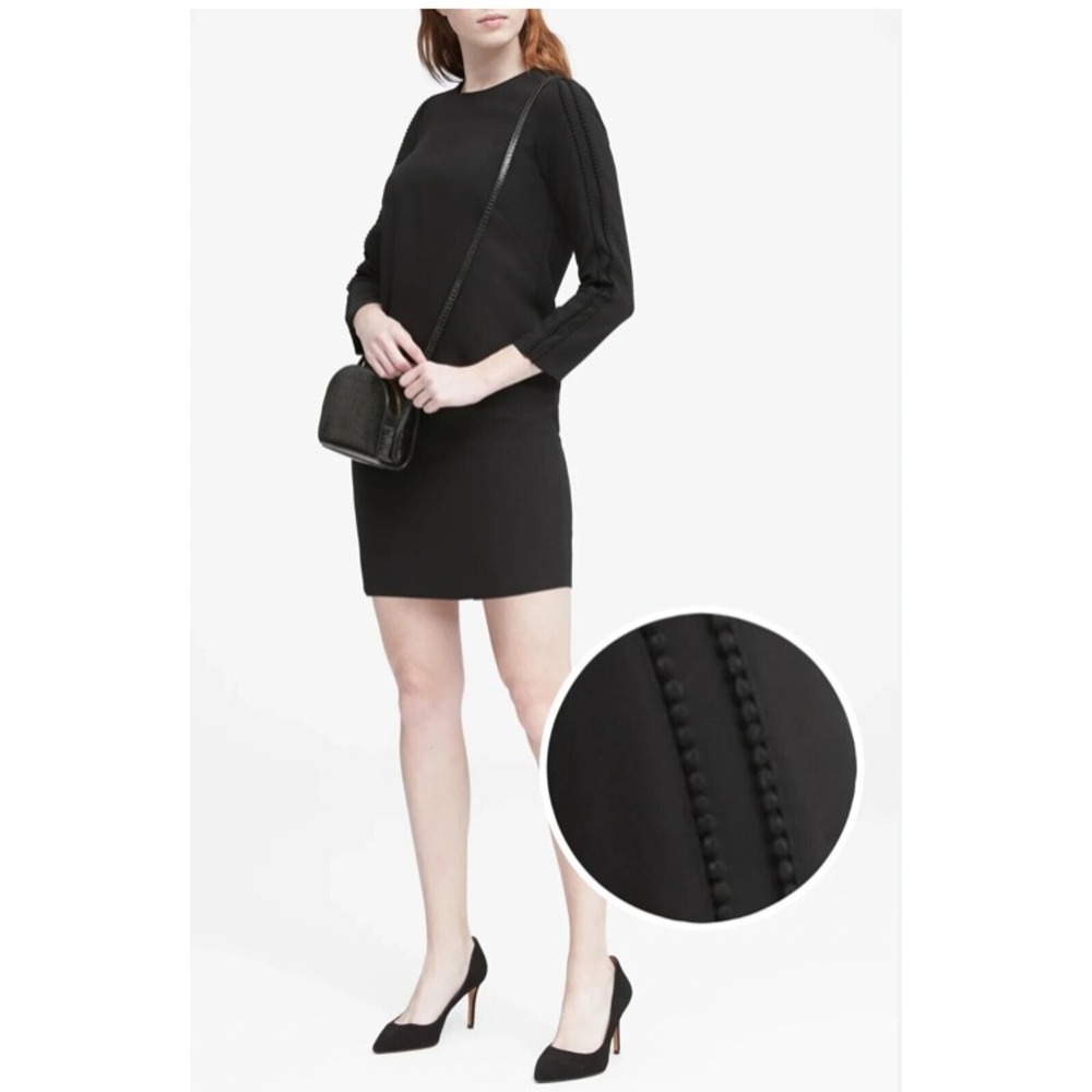 NWT Banana Republic Pom Pom Shift Dress Womens 4 Black Keyhole Back